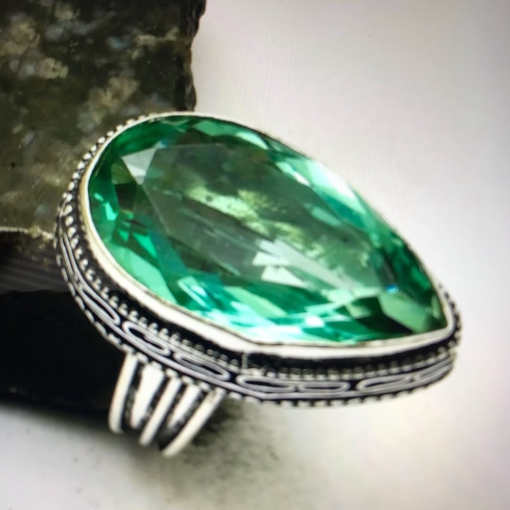 Aquamarine Stamped 925 Sterling Silver Ring